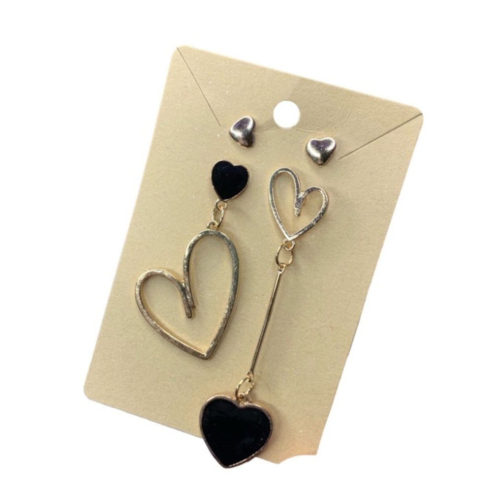 Gold and black heart earrings